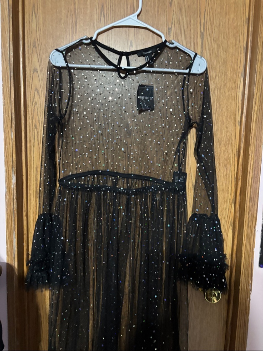 Forever 21 Black Sheer Mesh Maxi Dress with Sparkle - Picture 6 of 8